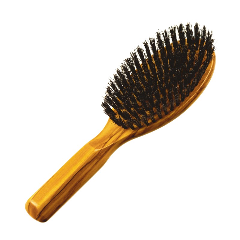 Round hair brush olive wood boar bristle