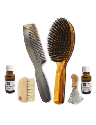 Combined(++) "long" horn comb & boar bristles brush