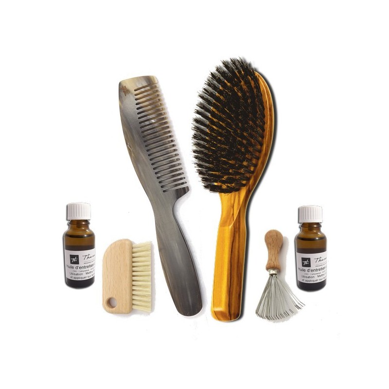 Combined(++) "long" horn comb & boar bristles brush