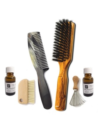 Combined(++) "half-long" horn comb & boar bristle brush