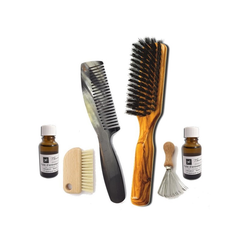 Combined(++) "half-long" horn comb & boar bristle brush